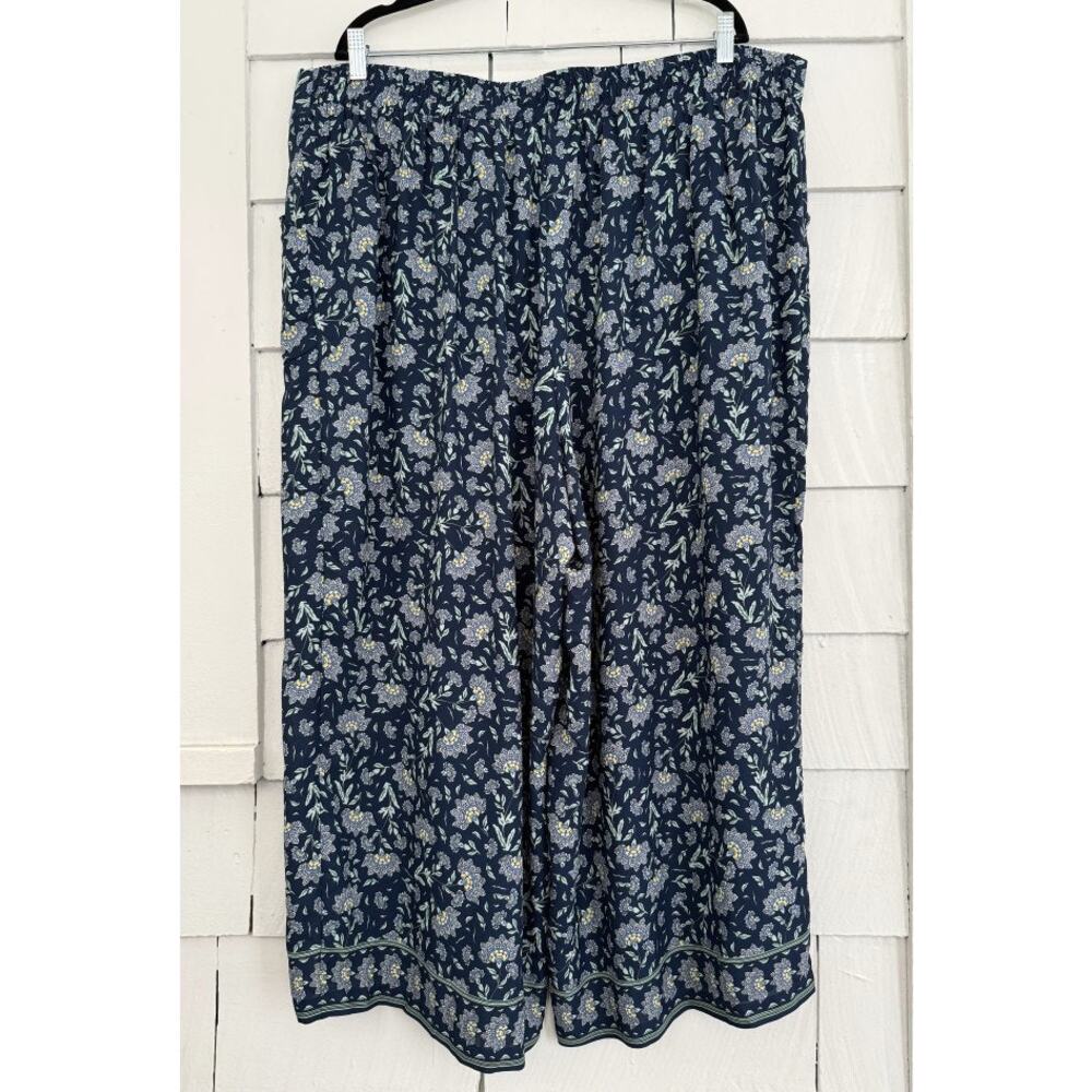 Max Studio Women's 3X Floral Print Pull On Cropped Wide Leg Pants Garden Cottage